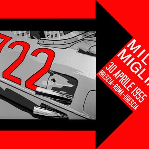 1955 Stirling Moss Mercedes 722 Mille Miglia retro poster-style fine art print. Motorsport Art