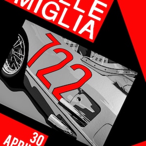 1955 Stirling Moss Mercedes 722 Mille Miglia retro poster-style fine art print. Motorsport Art. Portrait.