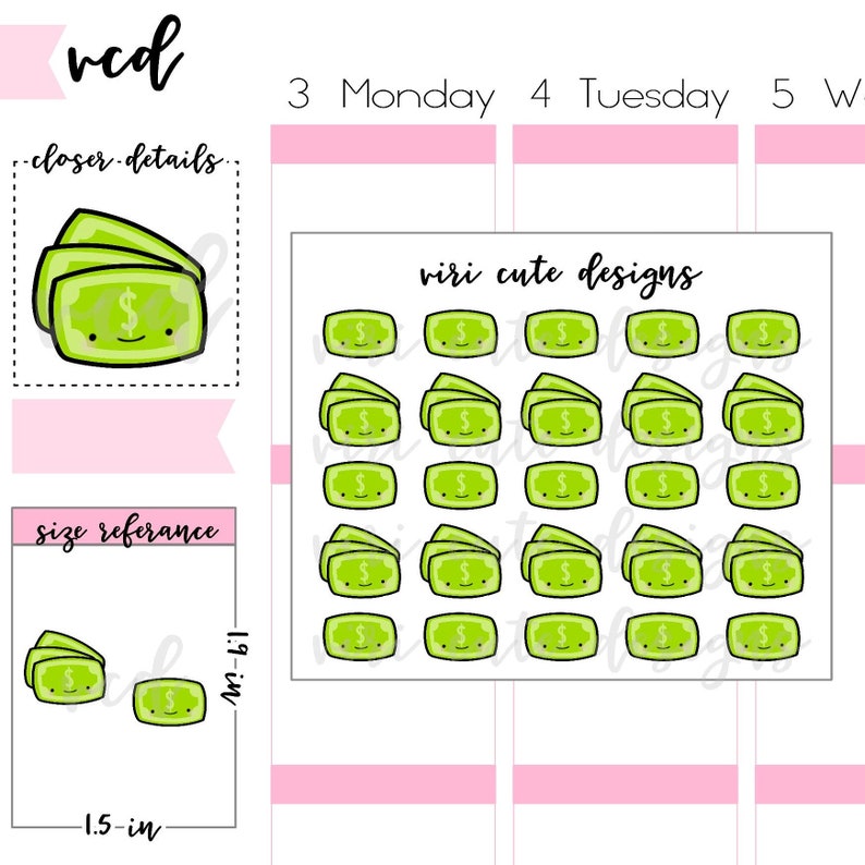 Kawaii Money Planner Stickers 029 Money finance pay day | Etsy