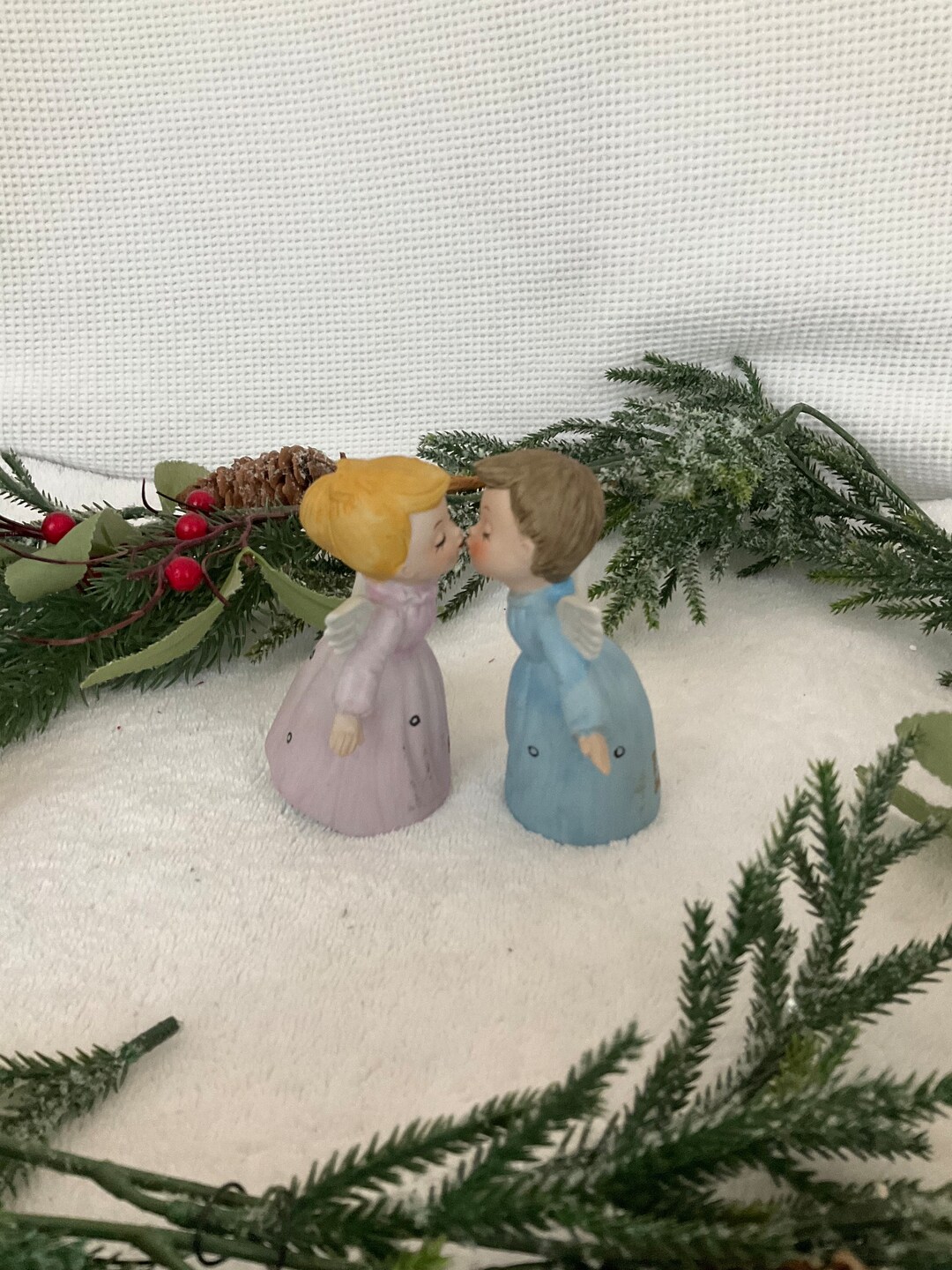 Vintage Blue Boy Pink Girl Kissing Angels Etsy