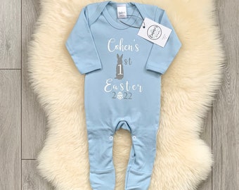 Personalised First Easter Babygrow, Sleepsuit, Baby Grow Rompersuit, Vest, 1st Easter Gift, Girls/Boys First Easter Outfit,Gift Blue or Pink