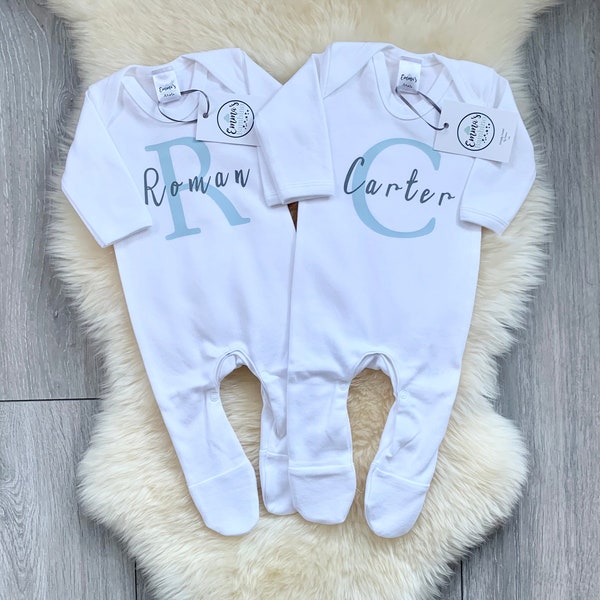 New Baby Twins Boys Girls Gift Personalised Initial/Letter Name Pink Blue Babygrow/Romper/Sleepsuits,Present,Baby Shower Coming Home Outfit