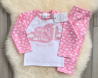 Personalised Birthday Pajamas Number Name Pyjamas Girls/Boys,Children's When I Wake Up I’ll Be 1 2 3 4 5 Pink Blue 1st 2nd 3rd 4th 5th First