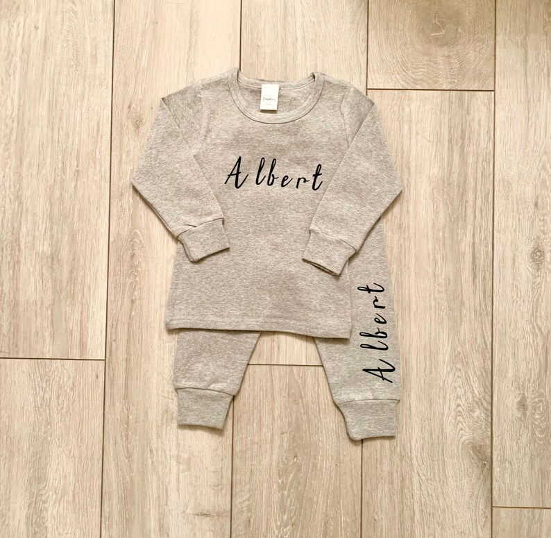Kids Loungewear Personalised Name Lounge Set Birthday Grey Top Etsy