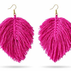 Hot Pink Macramé Flamingo Earrings: 100% Cotton