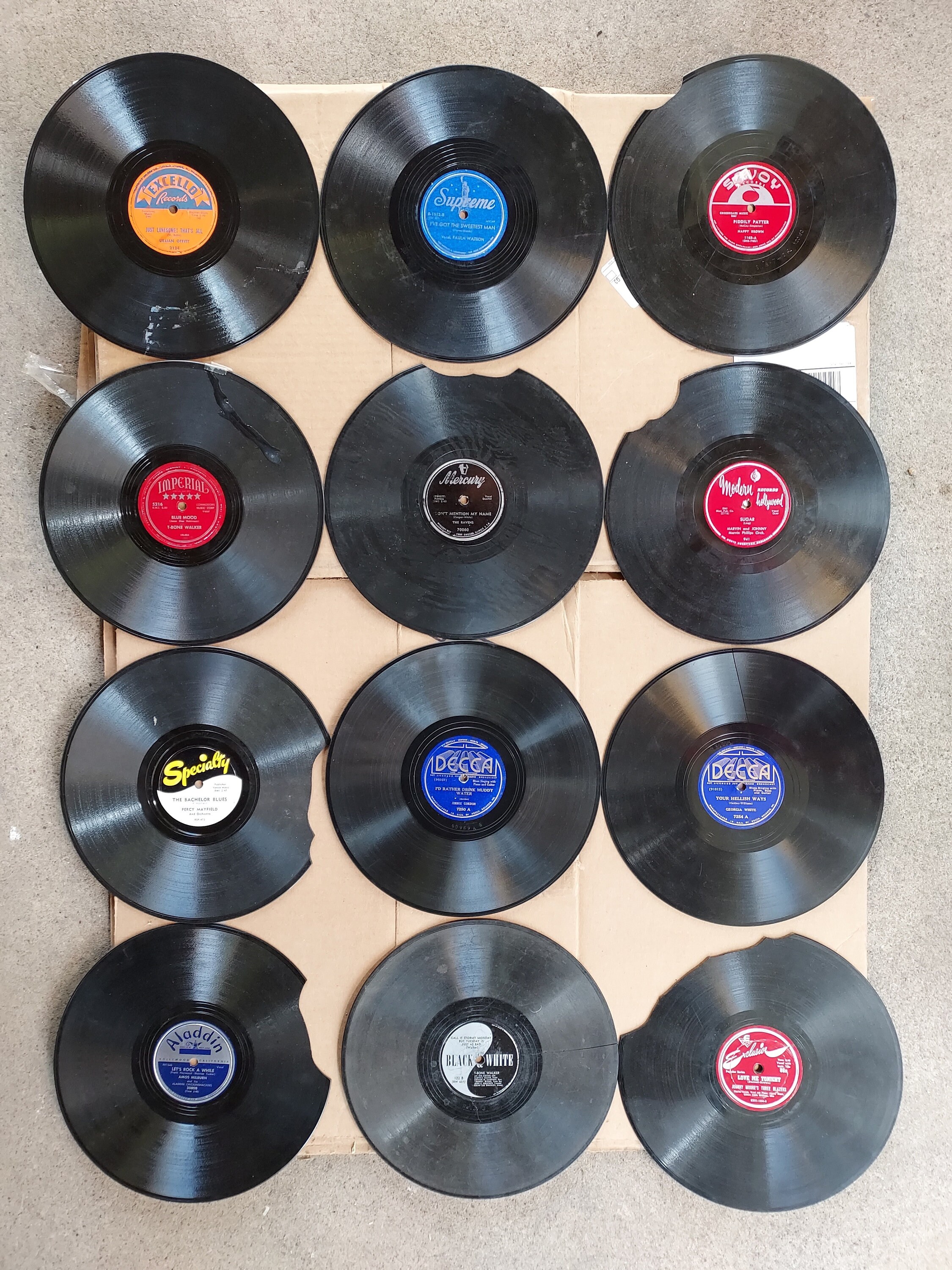 LOT of 12 10-inch Cracked/chipped 78rpm BLUES/R&B RECORDS