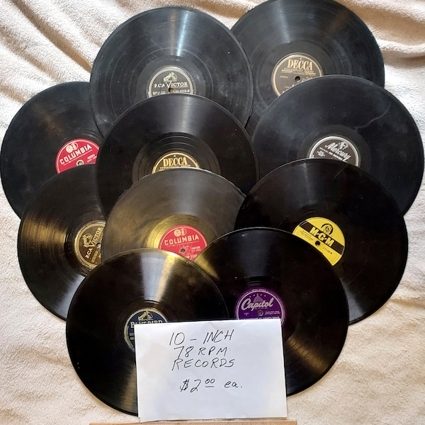 LOT of ten 10-inch 78rpm RECORDS (pop, big band, etc.) for play, crafting, decoration, etc.