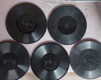 EDISON DIAMOND DISC 10-inch records (1912-1929): Random lot of five for play, arts, decoration, crafting, etc. (Various genres.)