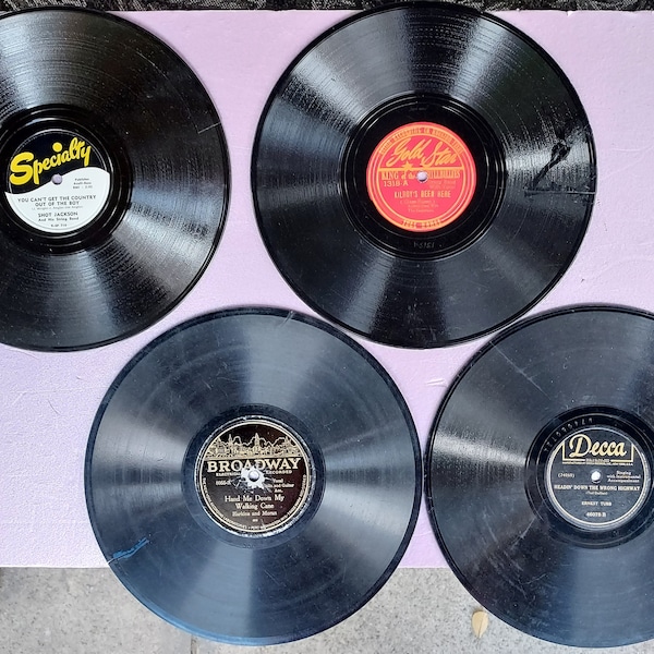 LOT of 4 10-inch 78rpm cracked/damaged COUNTRY & Old-Time RECORDS for crafting, decoration, etc.