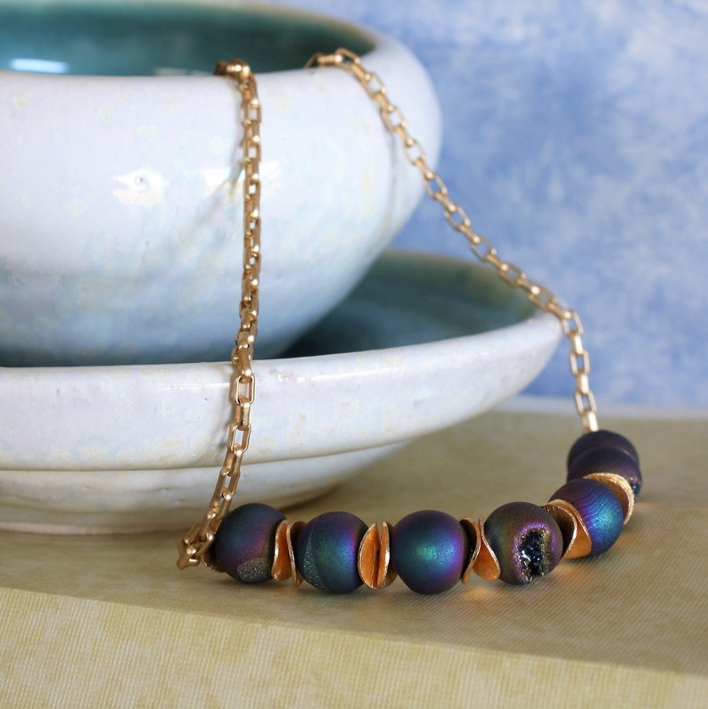 Rainbow Druzy Beaded Necklace/ Gold-Plate image 1