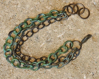 Green Patina Brass Chain Bracelet/ Three Brass Chains Bracelet/ Verdigris Patina on Brass Chain/ Triple Chain Bracelet/ Oxidized Chain