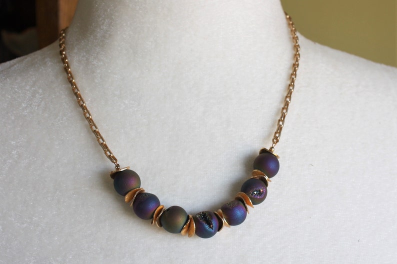 Rainbow Druzy Beaded Necklace/ Gold-Plate image 2