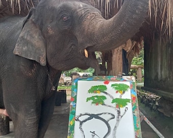 Rüssel gemacht Gemälde, Ölgemälde von thailändischem Elefant, Elefant-Wand-Dekor, Geburtstagsgeschenk, Muttertagsgeschenk, Vatertagsgeschenk Weihnachtsgeschenk