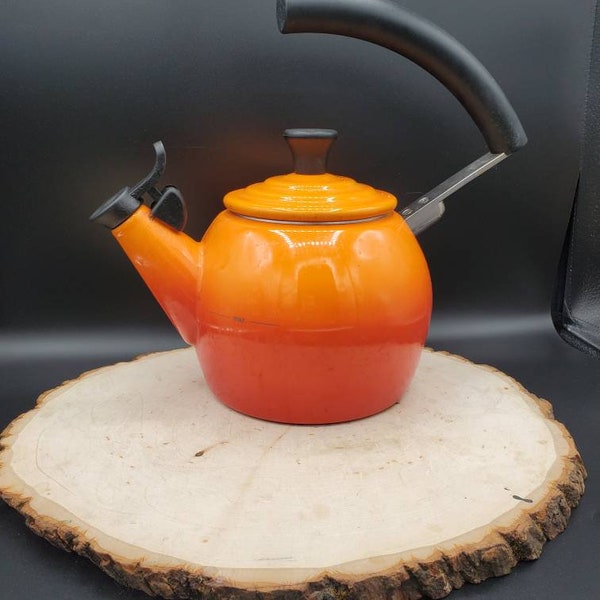 Le Creuset orange flame vintage style tea kettle open handle