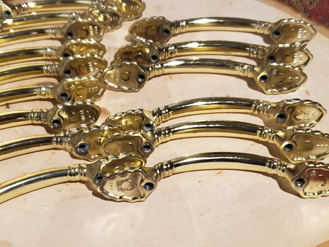 Shiny brass gold tone drawer pulls knobs Etsy