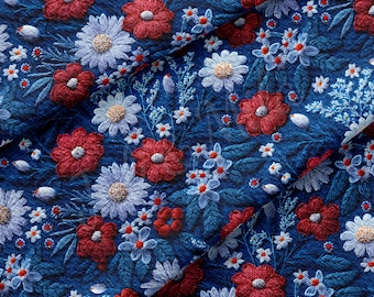 Embroidery Printed 4th of July Patriotic Printed Liverpool Bullet Textured Fabric by the yard Fabric AA1694