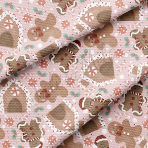Gingerbread Pink Christmas Liverpool Bullet Textured Fabric by the yard 4Way Stretch Solid Strip Thick Knit Jersey Liverpool Fabric AA719