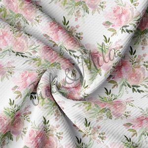 Printed Floral Liverpool Bullet Textured Fabric by the yard Way Stretch Solid Strip Thick Knit Jersey Fabric Bow Floral  (F19)