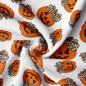 Fall Pumpkin Printed Liverpool Bullet Textured Fabric by the yard 4 Way Stretch Solid Strip Thick Knit Jersey Liverpool Fabric AA1508