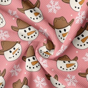 Snowman Christmas Printed Liverpool Bullet Textured Fabric by the yard 4 Way Stretch Solid Strip Thick Knit Jersey Liverpool Fabric AA1912
