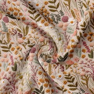 Floral Embroidery Print Floral Printed Liverpool Bullet Textured Fabric by the yard Fabric AA1979
