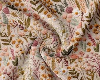 Floral Embroidery Print Floral Printed Liverpool Bullet Textured Fabric by the yard Fabric AA1979