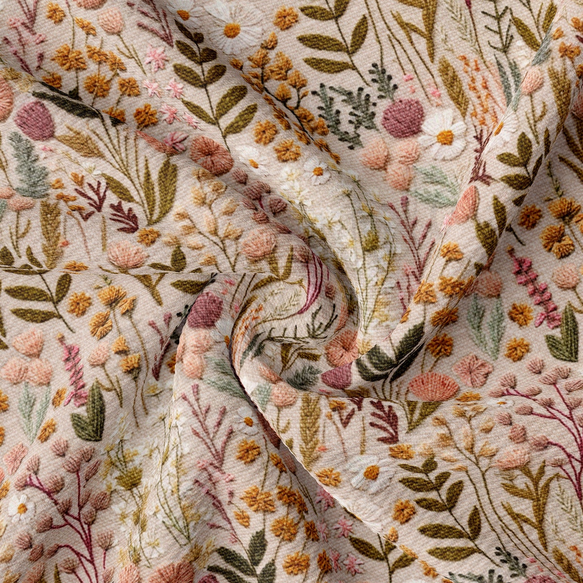 Floral Embroidery Print Floral Printed Liverpool Bullet Textured Fabric by the yard Fabric AA1979