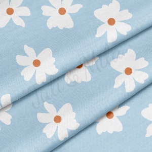 100% Cotton Fabric By the Yard Printed in USA Cotton Sateen -  Cotton blue chamomile