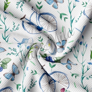 Printed Floral Liverpool Bullet Textured Fabric by the yard Way Stretch Solid Strip Thick Knit Jersey Fabric Bow Floral  (F18)