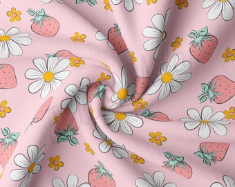 DBP-stof dubbel geborstelde polyester stof op maat gesneden DBP-jersey rekbare zachte polyester stretchstof DBP1583 Aardbeien Zomer