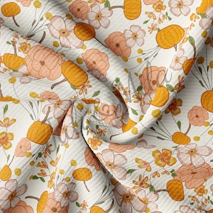Pumpkin Fall Floral Printed Liverpool Bullet Textured Fabric by the yard 4 Way Stretch Solid Strip Thick Knit Jersey Liverpool Fabric AB7
