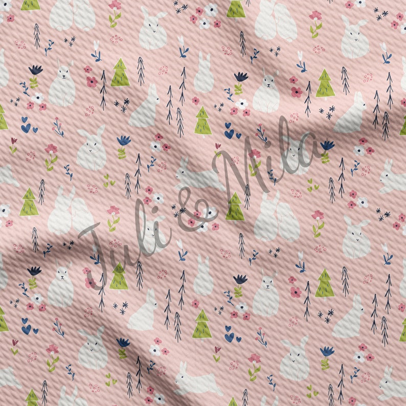 Easter Printed Liverpool Bullet Textured Fabric by the yard 4 Way Stretch Solid Strip Thick Liverpool Fabric Egg Bunny Pastel E15