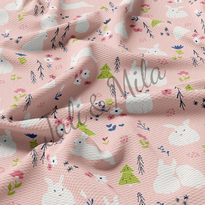 Easter Printed Liverpool Bullet Textured Fabric by the yard 4 Way Stretch Solid Strip Thick Liverpool Fabric Egg Bunny Pastel E15