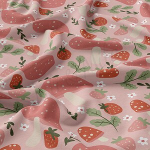 DBP Fabric Double Brushed Polyester Fabric by the Yard DBP Jersey Stretchy Soft Polyester Stretch Fabric DBP1718 Strawberries