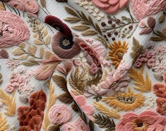 Floral Liverpool Bullet Textured Fabric by the yard 4Way Stretch Solid Strip Thick Knit Jersey Liverpool Fabric AA1922 flowers Embroidery