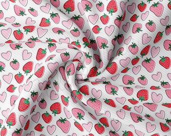 Ribbstickat tyg på metervara Ribbad jersey Stretchigt mjukt polyesterstretchtyg 1 meter RBK2471 Jordgubbar Jordgubb Sommarfrukt
