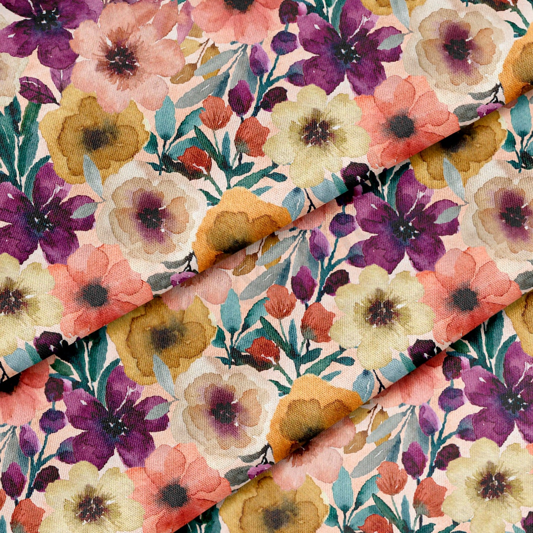 100% Cotton Fabric by the Yard Printed in USA Cotton Sateen Floral