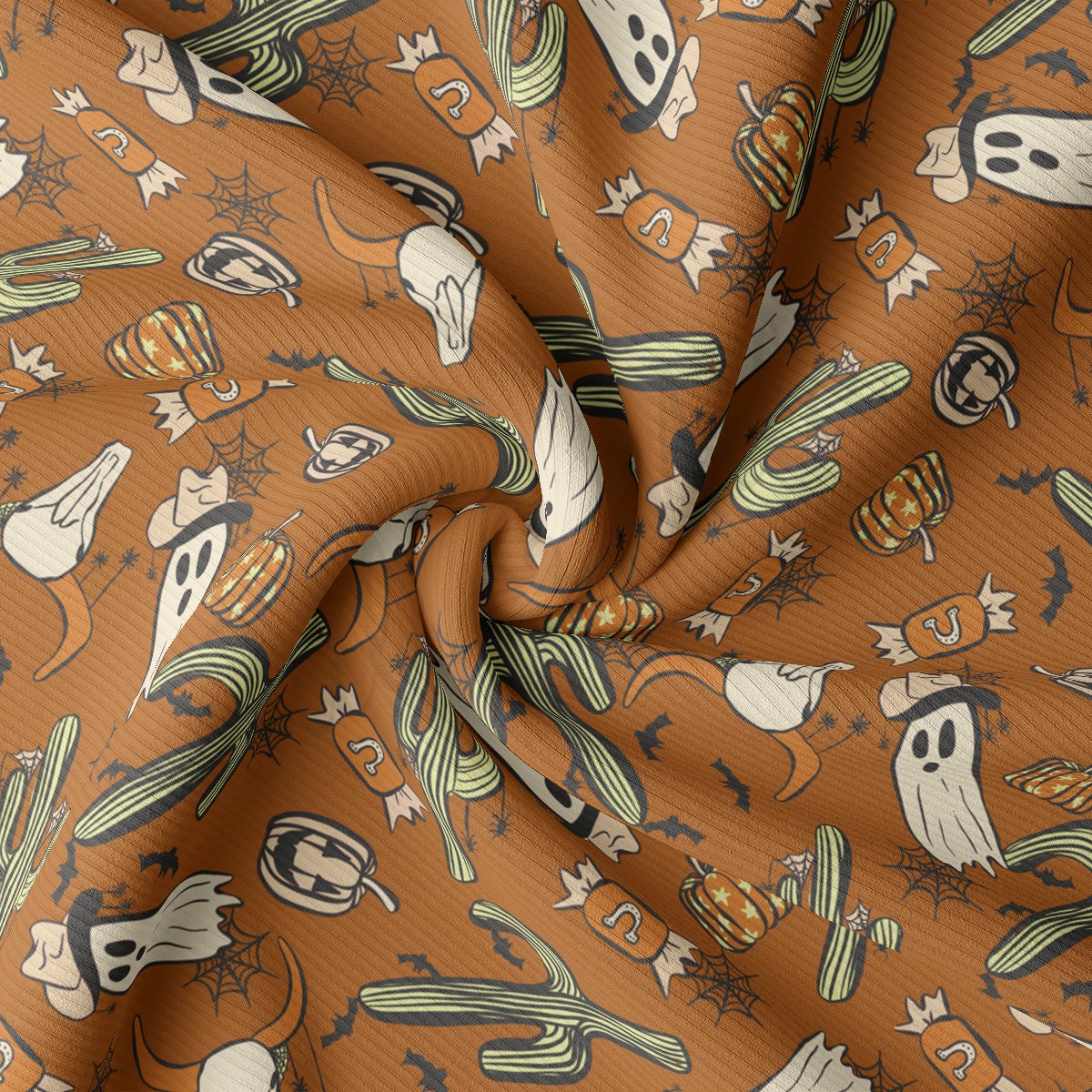 Rib Knit Fabric by the Yard Ribbed Jersey Stretchy Soft Polyester Stretch Fabric 1 Yard RBK1880 helloween