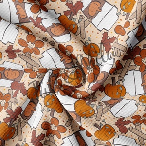 Pumpkin Latte Printed Liverpool Bullet Textured Fabric by the yard 4 Way Stretch Solid Strip Thick Knit Jersey Liverpool Fabric AB2