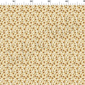 May include: A seamless pattern featuring a repeating design of stylized bees and honeycombs in shades of brown and yellow on a white background.