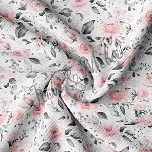Floral Printed Floral Liverpool Bullet Textured Fabric by the yard Way Stretch Solid Strip Thick Knit Jersey Fabric Pink roses (F45)