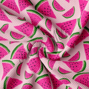 Watermelon Printed Liverpool Bullet Textured Fabric by the yard 4 Way Stretch Solid Strip Thick Knit Jersey Liverpool Fabric AA285