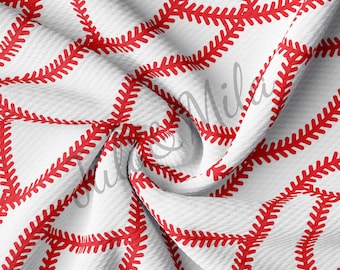 Baseball Printed Liverpool Bullet Textured Fabric by the yard 4Way Stretch Solid Strip Fabric baseballlaces AA342
