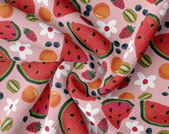 Watermelon Summer Printed Liverpool Bullet Textured Fabric by the yard DBP Rib Knit Double Brush Polyester Liverpool Fabric  AA3222