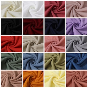 Waffle Fabric by the yard, Waffle Knit Fabric, Stretchy Waffle Fabric, Polyester Spandex 60 inches wide Solid Colors 220GSM