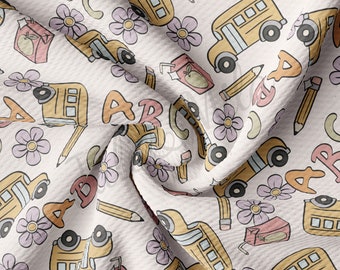 Back to School Printed Liverpool Bullet Textured Fabric by the yard 4Way Stretch Solid Strip Thick Knit Jersey Liverpool Fabric AA661