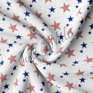 Patriotic 4th of July Printed Liverpool Bullet Textured Fabric by the yard 4 Way Stretch Fabric USA Flag (PT-17)