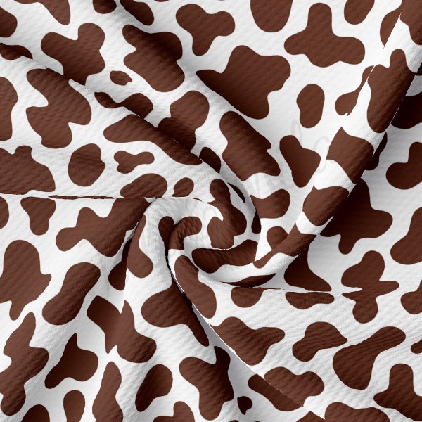 Brown Cow Spot Printed Liverpool Bullet Textured Fabric by the yard 4Way Stretch Solid Strip Thick Knit Liverpool Fabric AA2171