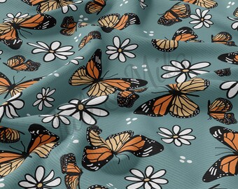 Tela de punto canalé cortada a medida. Jersey de canalé elástico. Tela elástica de poliéster suave. 1 yarda de mariposas.