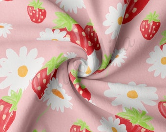 DBP-stof dubbel geborstelde polyester stof op maat gesneden DBP-jersey rekbare zachte polyester stretchstof DBP1472 Zomeraardbeien